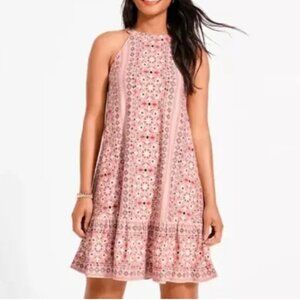 Barely used Ann Taylor Loft Outlet pink Mosaic Flounce halter dress size Petite